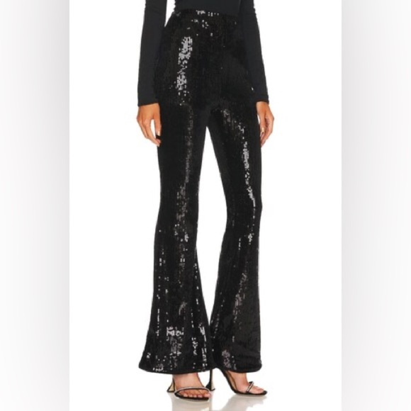 NBD x Marianna Hewitt Maeve Pant in Black high waist Sequin Flare sz Medium - Picture 2 of 11